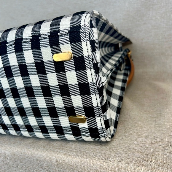 NWT Tory Burch Lee Radziwill Double Bag – Black/Ivory Gingham Canvas Satchel - Picture 14 of 15
